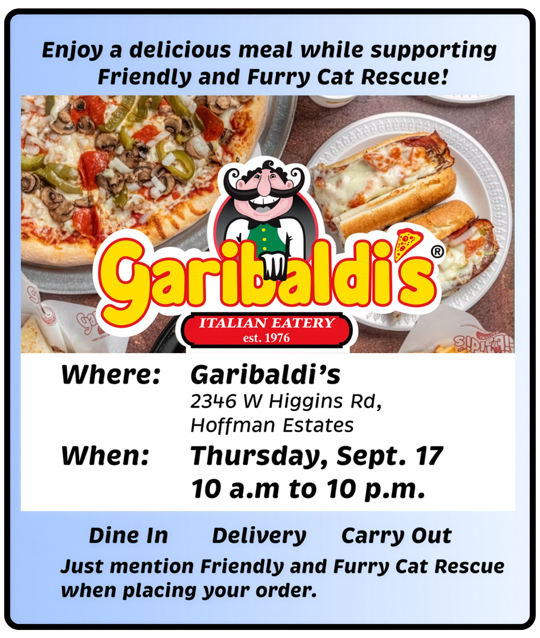 Garibaldi's fundraiser supporting Friendly and Furry Cat Rescue