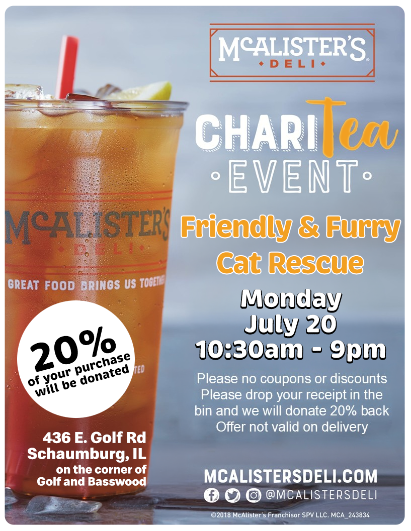 McAlister's fundraiser supporting Friendly and Furry Cat Rescue